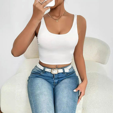 Women's Sexy Scoop Neck Sleeveless Cami Tank Backless Slim Fit Crop Tops