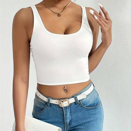 Women's Sexy Scoop Neck Sleeveless Cami Tank Backless Slim Fit Crop Tops