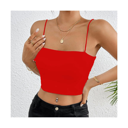 Women's Sexy Spaghetti Strap Basic Cami Tops Square Neck Crop Tank Tops