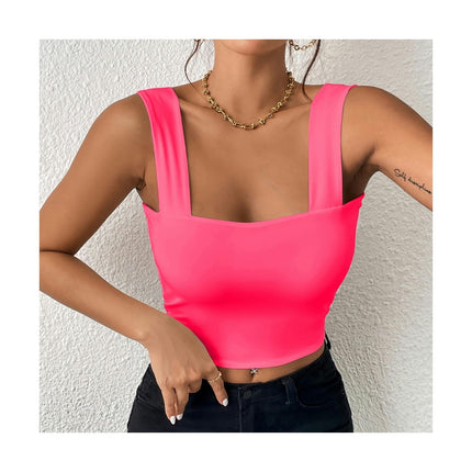 Women Summer Square Neck Tank Tops Sleeveless Slim Fit Crop Tops