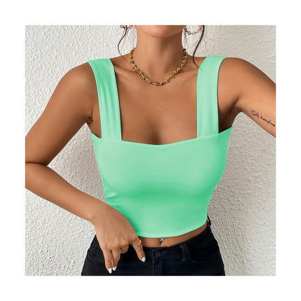 Women Summer Square Neck Tank Tops Sleeveless Slim Fit Crop Tops