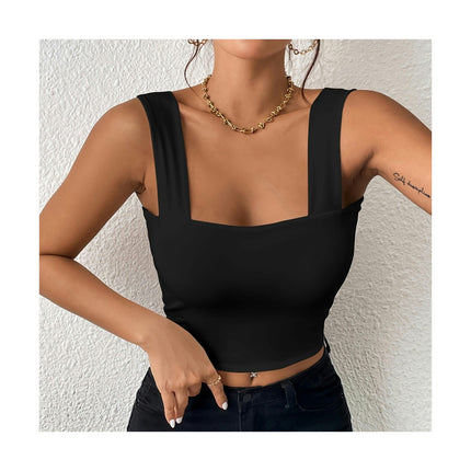 Women Summer Square Neck Tank Tops Sleeveless Slim Fit Crop Tops