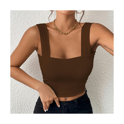 Women Summer Square Neck Tank Tops Sleeveless Slim Fit Crop Tops