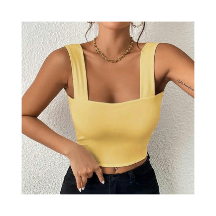 Women Summer Square Neck Tank Tops Sleeveless Slim Fit Crop Tops