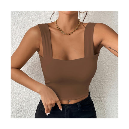Women Summer Square Neck Tank Tops Sleeveless Slim Fit Crop Tops