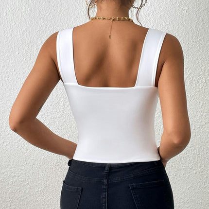 Women Summer Square Neck Tank Tops Sleeveless Slim Fit Crop Tops