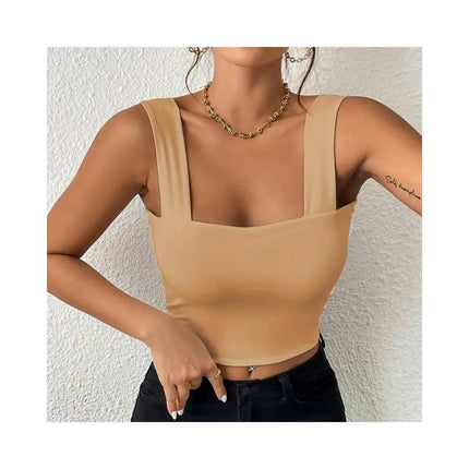 Women Summer Square Neck Tank Tops Sleeveless Slim Fit Crop Tops