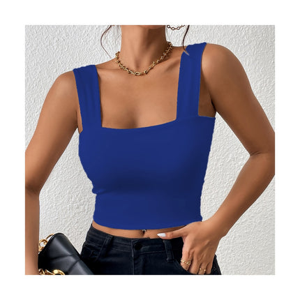 Women Summer Square Neck Tank Tops Sleeveless Slim Fit Crop Tops