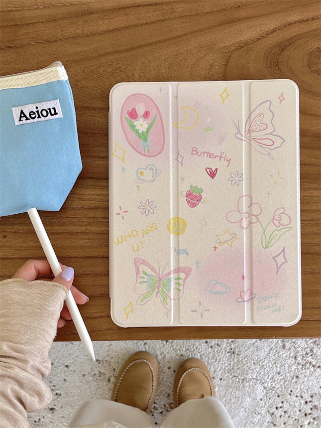 Flower iPad Case Cover with Auto Wake/Sleep Stand Pencil Holder