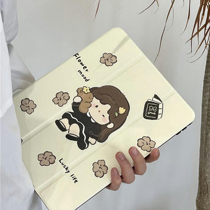 iPad Case Cover with Pencil Holder Cartoon Tablet Protective Cover-A
