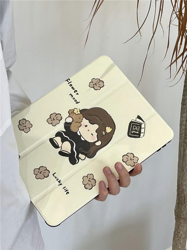 iPad Case Cover with Pencil Holder Cartoon Tablet Protective Cover-A
