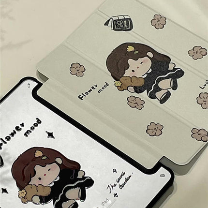 iPad Case Cover with Pencil Holder Cartoon Tablet Protective Cover-A