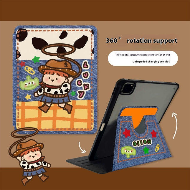 iPad Case Cover with Pencil Holder Cartoon Tablet Protective Cover-B