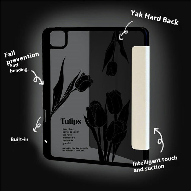Flower iPad Case Cover with Pencil Holder, Auto Sleep/Wake-B1