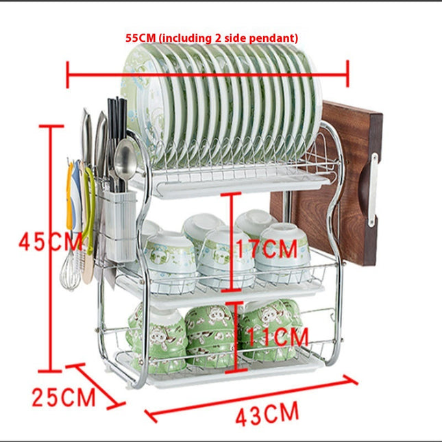 Shelf Sinks Metal Kitchen Dish Rack Three-Layer Household Drain Storage Rack with Chopstick Holder