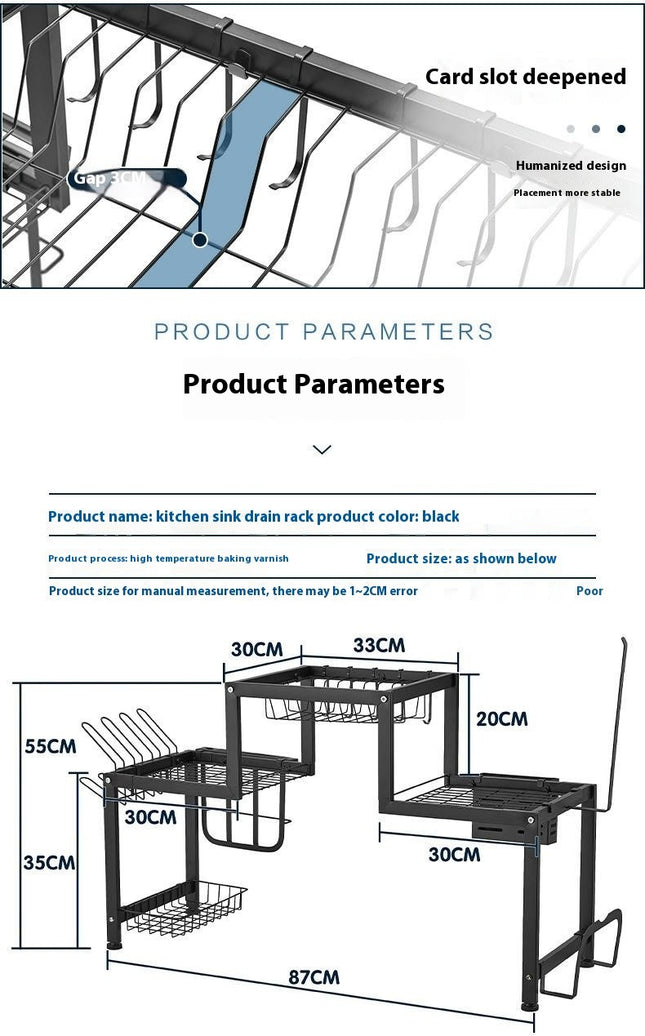 Stainless Steel Drain Kitchen Storage Tray Sink Bowlware Cutlery Draining Rack