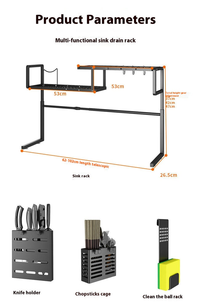 Over The Sink Dish Drying Rack - Expandable Length Large Stainless Steel Over The Sink