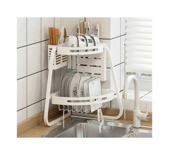 Dish Drying Rack Sturdy Triangle 2 Tier Dish Drainer - for Space Saving Multi-Functional Dish