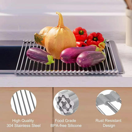 Roll Up Dish Drying - Foldable Sink Rack Kitchen Dis The Sink Stainless Steel Dish Drainer Heat Resistant