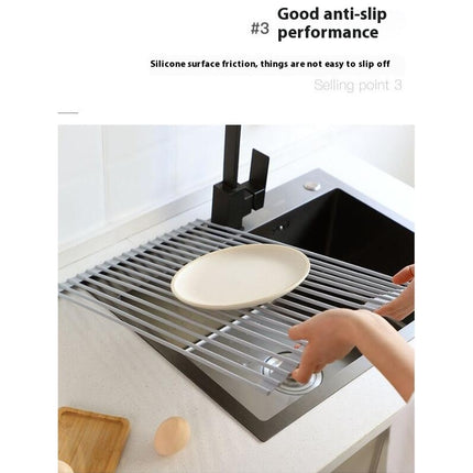 Multipurpose Silicone Wrapped Metal Stainless Steel Solid Bars Rack Kitchen Sink Rolling Dish Drainer