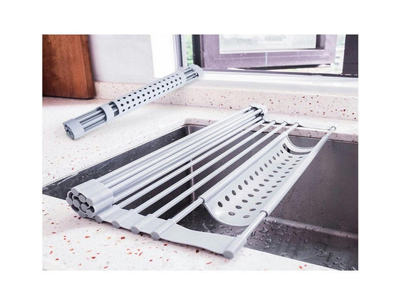 Dish Drying Rack Over Sink Drainer Stainless Steel Rods with Silicone Anti-Slip Adjustable