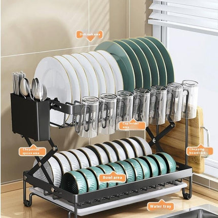 Rustproof Stainless Steel Dish Drying Rack 2 Tier Large Dish Rack - for Kitchen Counter