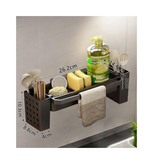 Caddy with Brush Holder Kitchen Sink Organizer with Drain Tray Rustproof Stainless Steel