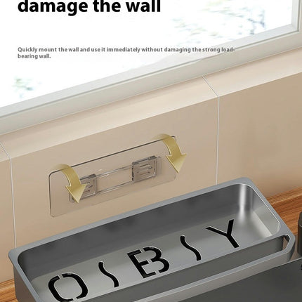 Caddy with Brush Holder Kitchen Sink Organizer with Drain Tray Rustproof Stainless Steel