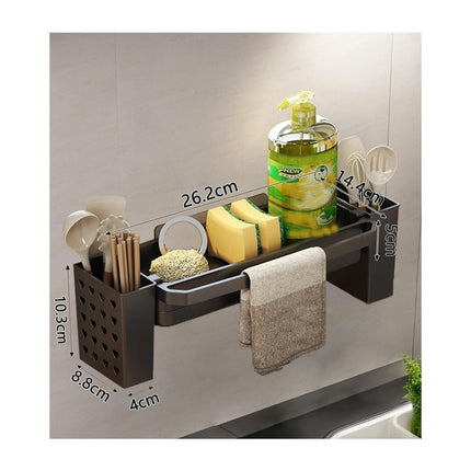 Caddy with Brush Holder Kitchen Sink Organizer with Drain Tray Rustproof Stainless Steel