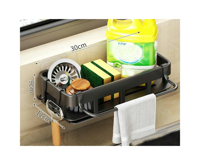 Sponge Holder for Kitchen Sink Caddy - with Long Brush Holder and Divider Auto Drainage