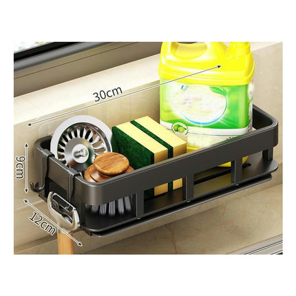 Sponge Holder for Kitchen Sink Caddy - with Long Brush Holder and Divider Auto Drainage