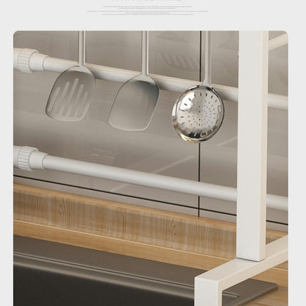 Adjustable Width Over The Sink Dish Drainer Drying Rack Over Sink with Utensil Holder and Hooks Space