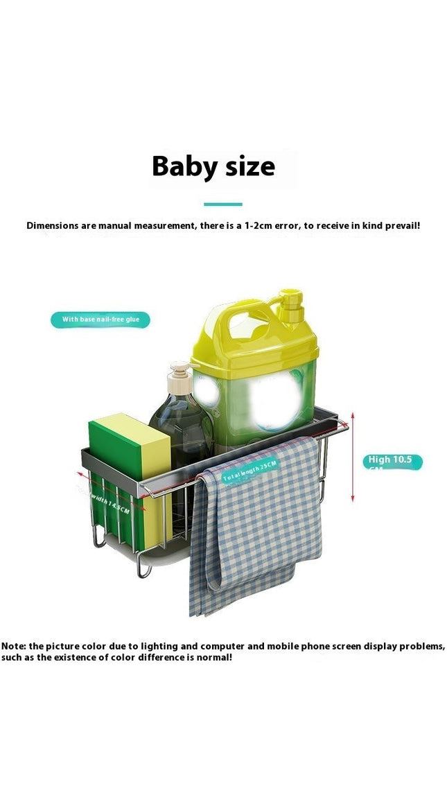 Kitchen Sink Sponge Brush Holder Stainless Steel Caddy Organizer Countertop with Removable Drain Tray