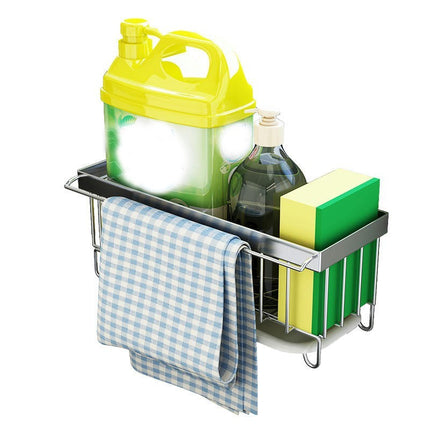 Kitchen Sink Sponge Brush Holder Stainless Steel Caddy Organizer Countertop with Removable Drain Tray