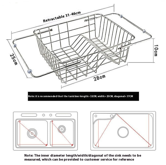 Dish Rack in Sink Expandable Stainless Steel Drainers - for Kitchen Counter Dryer with Utensil Holder