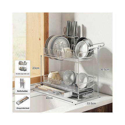 Kitchens Countertop Drain Rack Multifunctional Double-Layer Dishes Chopsticks and Spoon Series Shelf