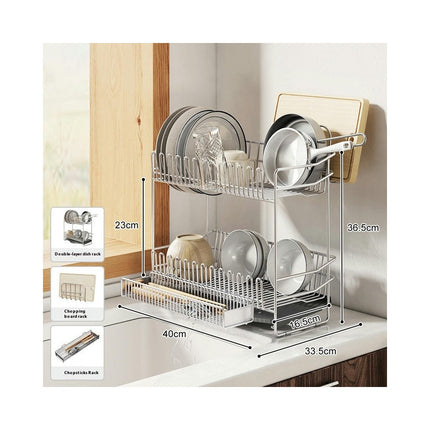 Kitchens Countertop Drain Rack Multifunctional Double-Layer Dishes Chopsticks and Spoon Series Shelf