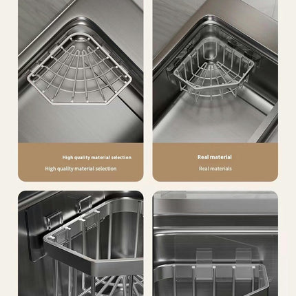 Corner Sink Caddy Rectangular Heavy Duty Hollow Sponge Holder - for Kitchen Sink Adhesive Hooks Gadgets