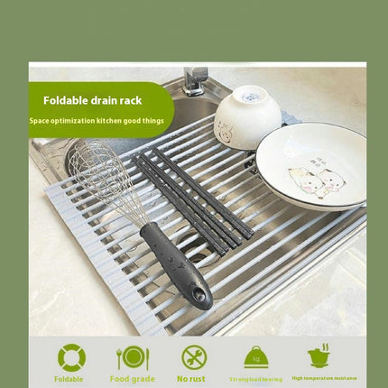 Over The Sink Dish Drying Rack Roll Up Kitchen Stainless Steel Foldable Gadgets - For Vegetable Fruit