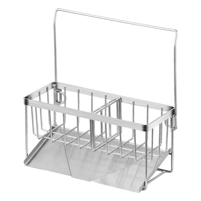 Kitchen Sink Caddy OrganizerStainless Steel Sponge Holder with Auto Drain Tray Holds Dish Soap Dispenser
