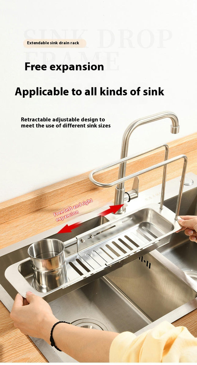 Expandable Kitchen Sink Caddy Sponge Holder Stainless Steel Sink Caddy Telescopic with Dishcloth Towel