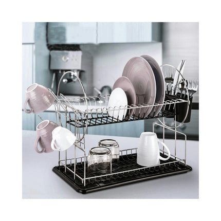 Dish Drying Rack with Drainboard - Rustproof 2 Tier Large Dish Racks for Kitchens Counter Detachable