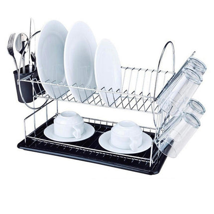 Dish Drying Rack with Drainboard - Rustproof 2 Tier Large Dish Racks for Kitchens Counter Detachable