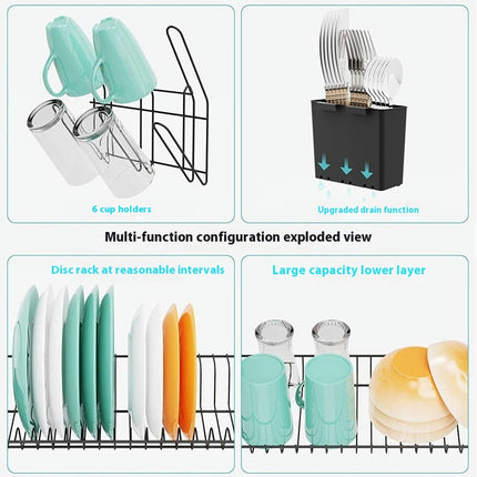 Dish Drying Rack for Kitchen Counter 2 Tier Large Dish Drainers Stainless Steel Dish Strainer Utensils