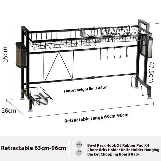 2 Tiers of Retractable Large Over The Sink Dish Drying Rack - for All Sinks Adjustable Large Capacity