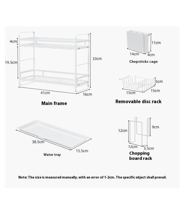 Dish Drying Rack - 2 Tier Dish Rack with Dish Drainer with Automatic Drainboard and Metal Utensil Tool