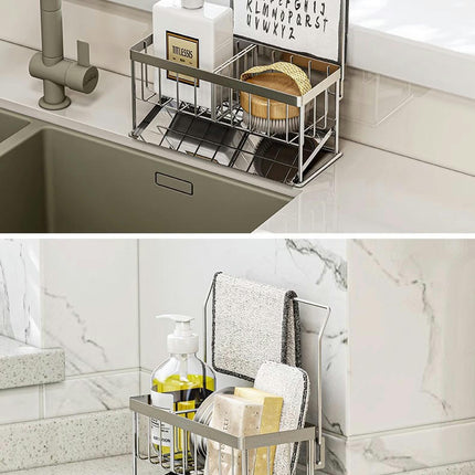 Kitchen Sink Caddy Organizer Multifunctional Kitchen Sink Sponge Holder - with Auto Drain Holds Sponge