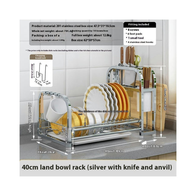Dish Drainer with Drainboard Stainless Steel Utensil Cutting Board Holder Kitchen Rack Storage Tools