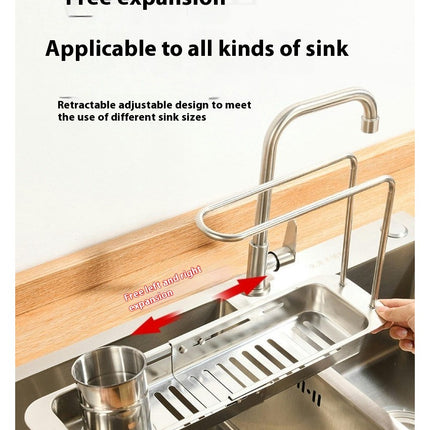 Telescopic Kitchen Over Sink Organizer with Towel Hanger Expandable Slim Multifunctional Drain for Home