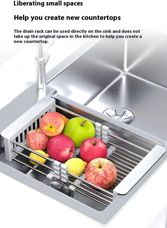Adjustable Stainless Steel Drainer Basket Drain Tray for Dish Vegetable Fruit On Counter Dish Rack Tool